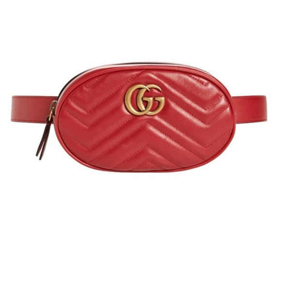 Gucci Handbags - GUCCI MARMONT WOMEN'S RED MATELASSE LEATHER BELT BAG GOLD LOGO